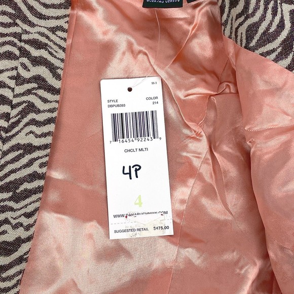 NOS Dana Buchman Petite Women's Sz 4P Chocolate Zebra Striped Collarless Jacket - Picture 11 of 16